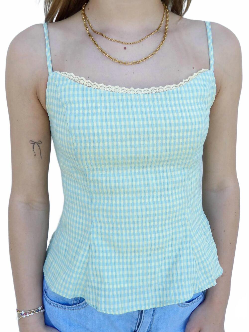 NEW OLIVACEOUS the limoncello top in light blue multi